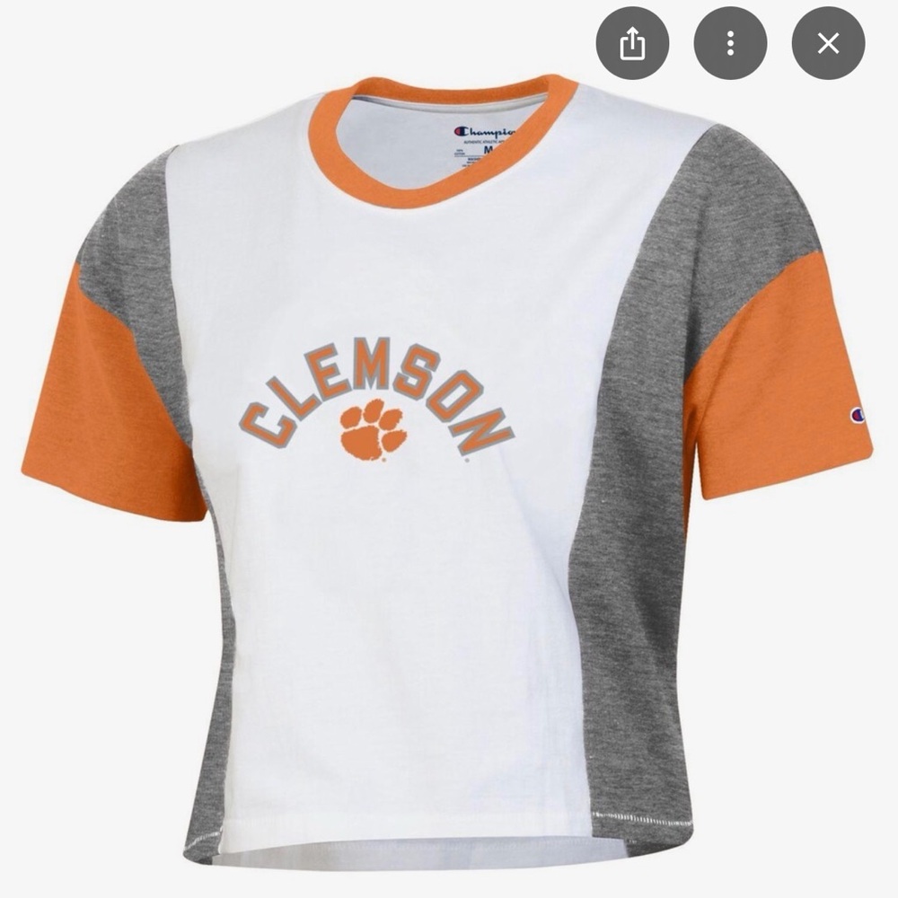 Champion Women’s Clemson Colorblock T-Shirt - Orange, Gray, and White - Cropped